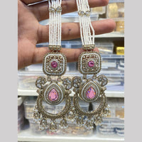 Hira Collections Premium Pota Stone And Kundan Stone Pearl Jhumki Earrings With Kanchian