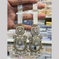Hira Collections Premium Pota Stone And Kundan Stone Pearl Jhumki Earrings With Kanchian