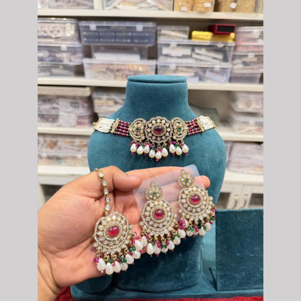 Hira Collections Designer Polki Kundan Stone And Beads Choker Necklace Set