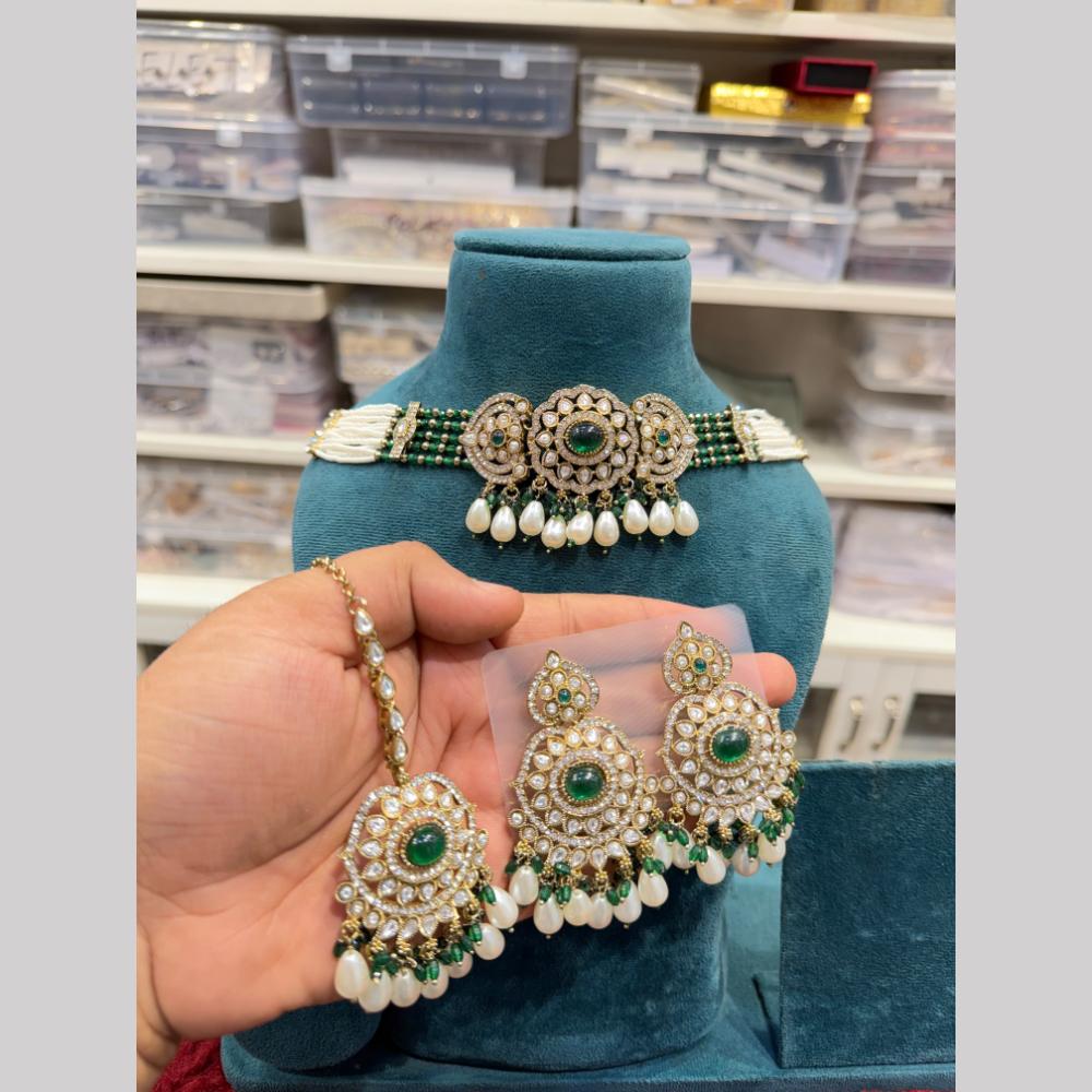 Hira Collections Designer Polki Kundan Stone And Beads Choker Necklace Set