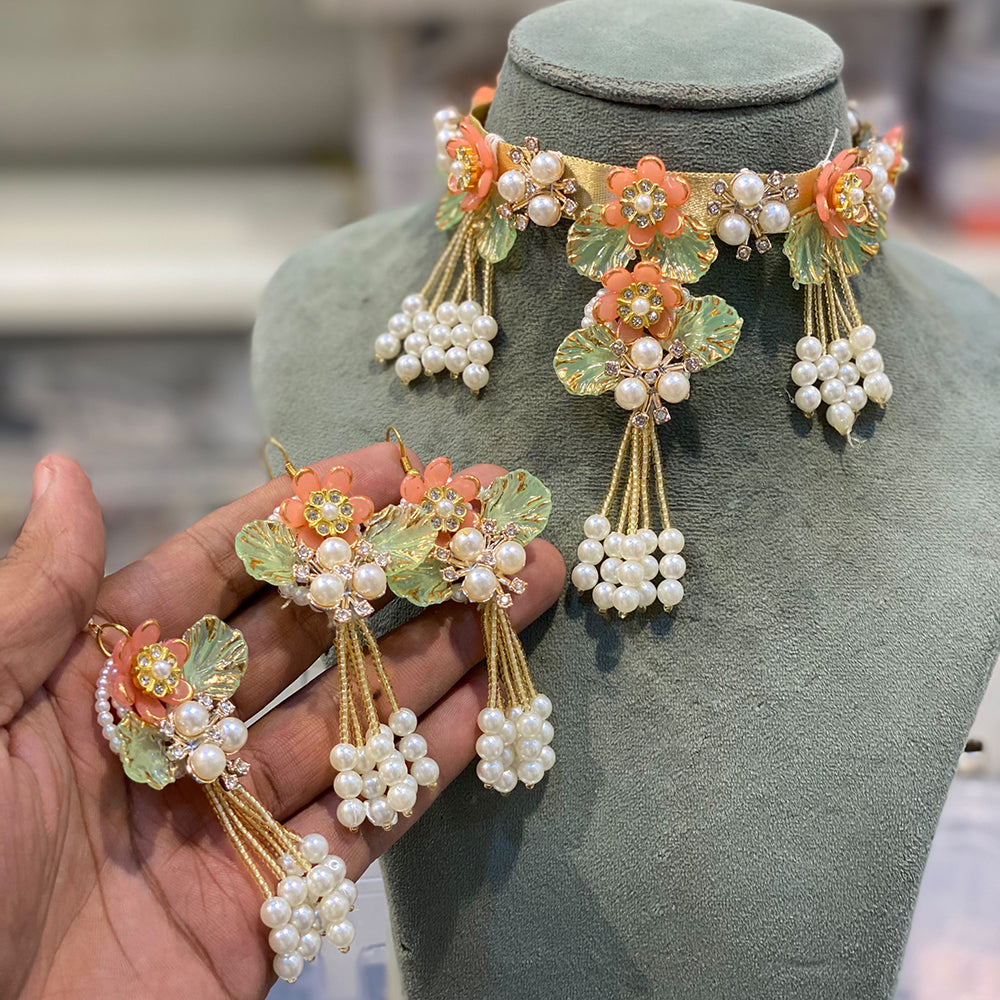 Hira Collections Dilruba Maiyya Flower Choker Necklace Set / Beautiful Ethnic Jewellery for Women