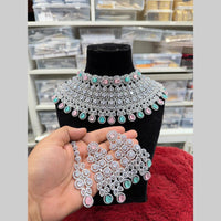 Hira Collections Exquisite American Diamond Heavy Bridal Choker Necklace With Dangler Earrings