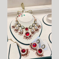 Hira Collections Luxury Crystal Stone And Pearl Choker Necklace Set