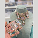 Hira Collections Luxury Crystal Stone And Pearl Choker Necklace Set