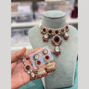Hira Collections Luxury Crystal Stone And Pearl Choker Necklace Set
