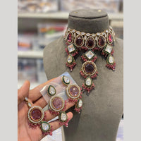 Hira Collections Luxury Crystal Stone And Pearl Choker Necklace Set