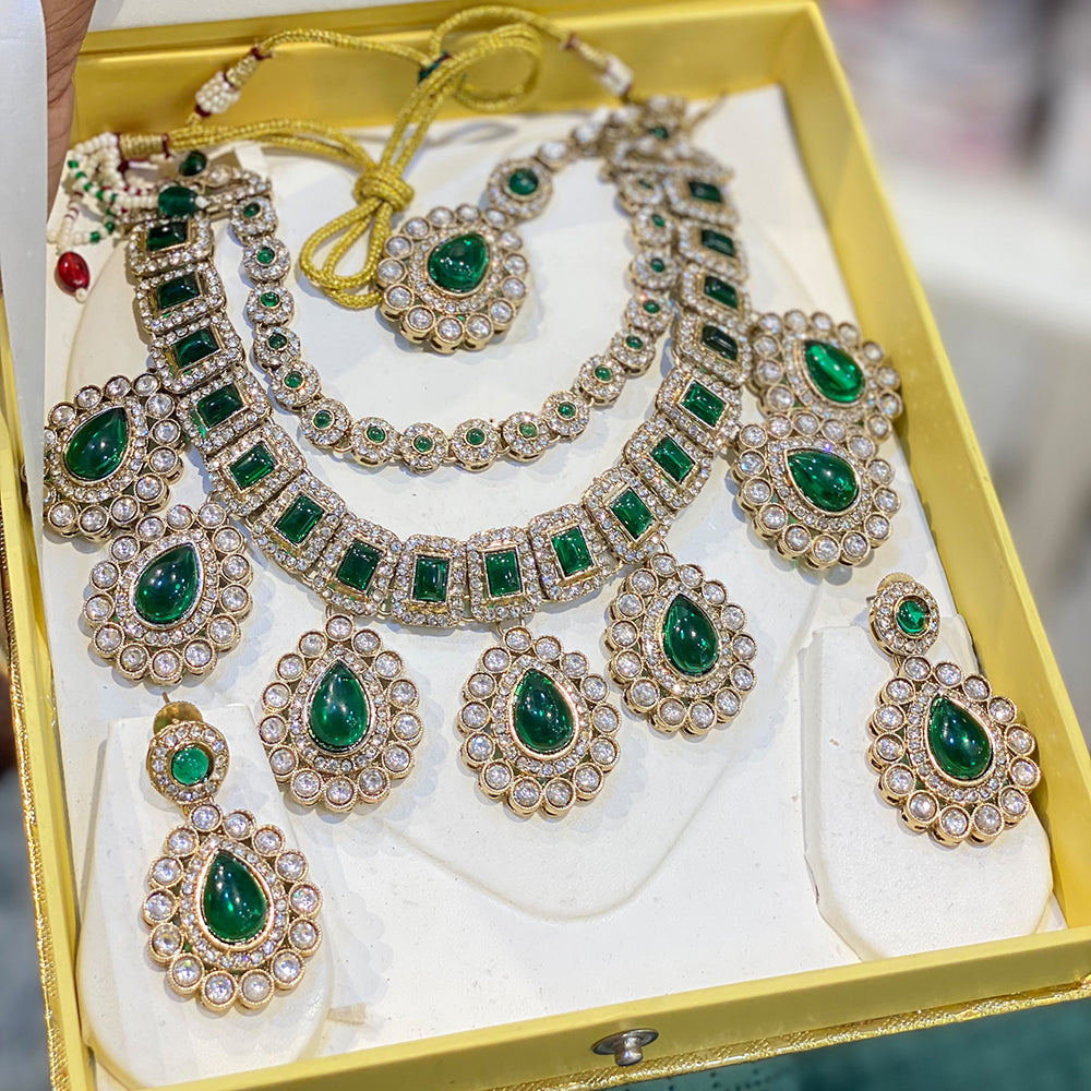 Hira Collections Luxury Polki Kundan Stone And Pota Stone Necklace Set 