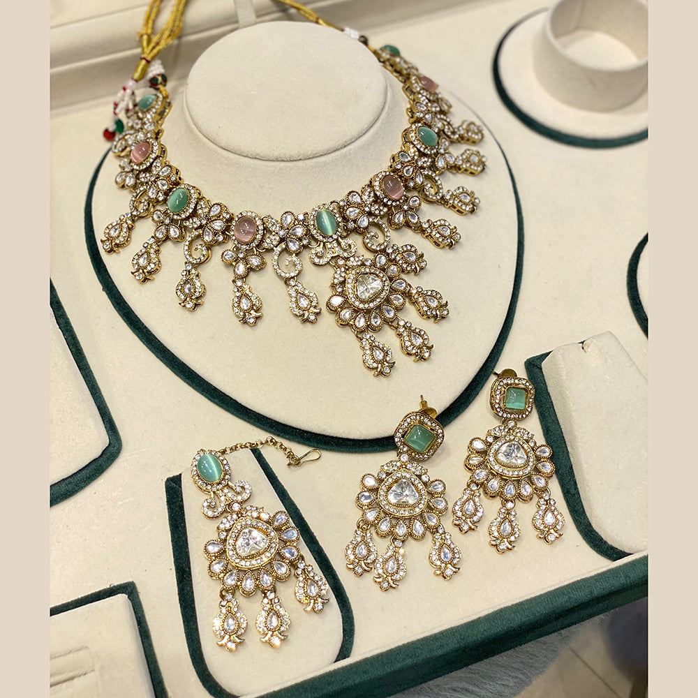 Hira Collections Luxury Polki Kundan Stone And Pota Stone Necklace Set