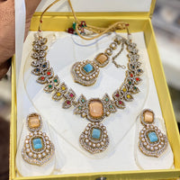 Hira Collections Delicate Pota Stone And Austrian Stone Necklace Set