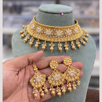 Hira Collections Decent Pota Stone And Pearl Choker Necklace Set