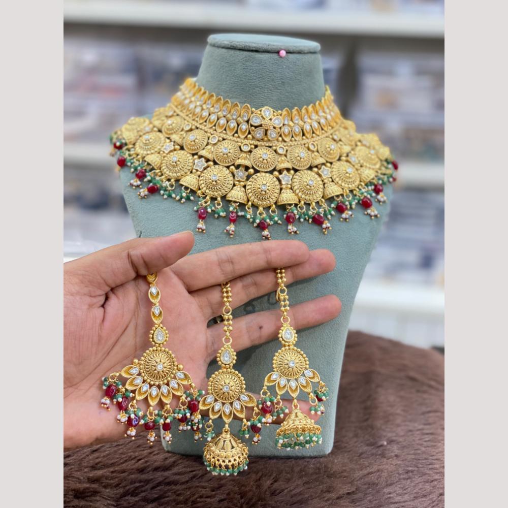 Hira Collections Decent Pota Stone And Pearl Choker Necklace Set