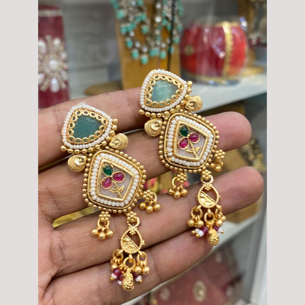 Hira Collections Glamorous Pota Stone And Pearl Dangler Earrings