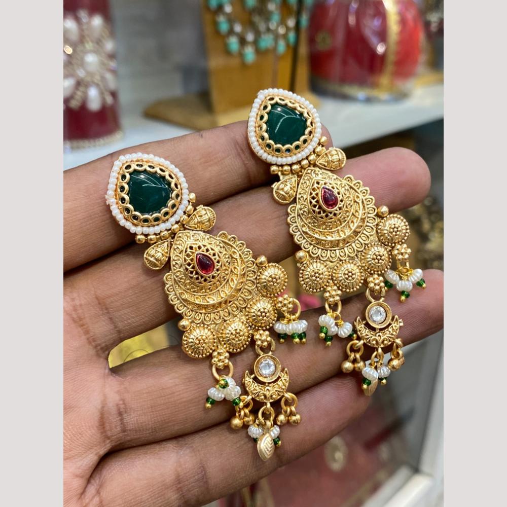 Hira Collections Glamorous Pota Stone And Pearl Dangler Earrings