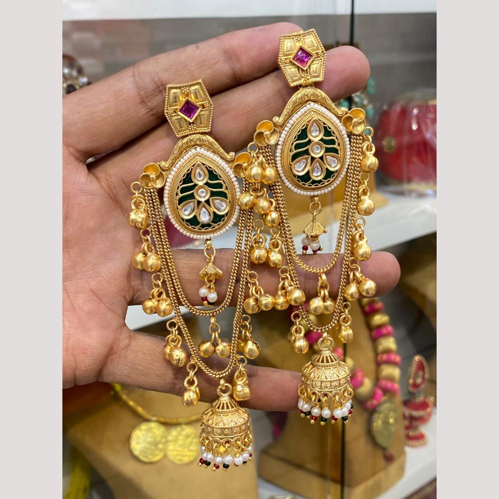 Hira Collections Glamorous Pota Stone And Pearl Jhumki Earrings