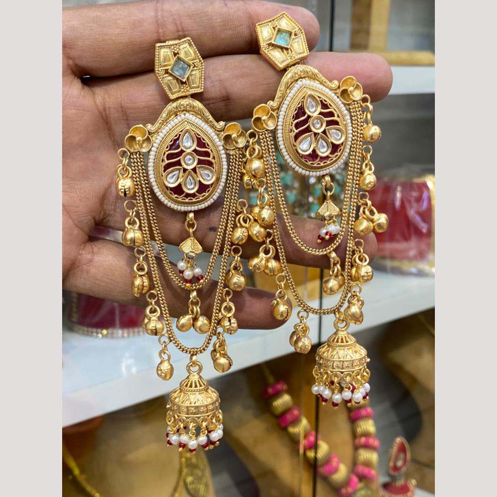 Hira Collections Glamorous Pota Stone And Pearl Jhumki Earrings