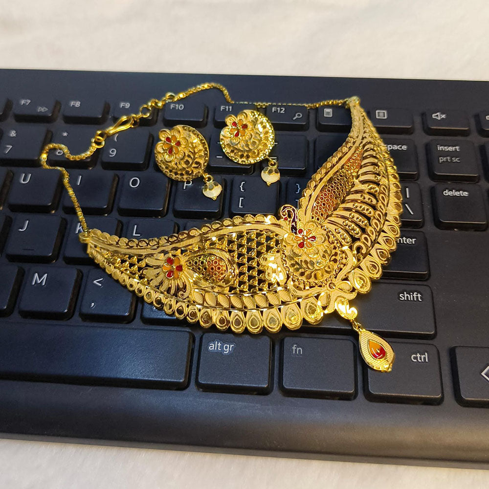 Pari Art Jewellery Designer Bridal Forming Gold Choker Necklace Set