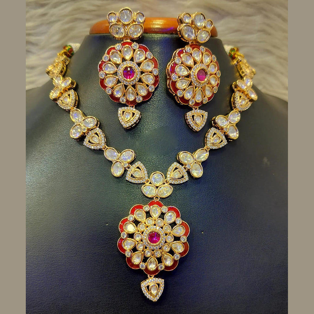 Jain Jewellers Gold Plated Polki Kundan Stone Meenakari Necklace Set