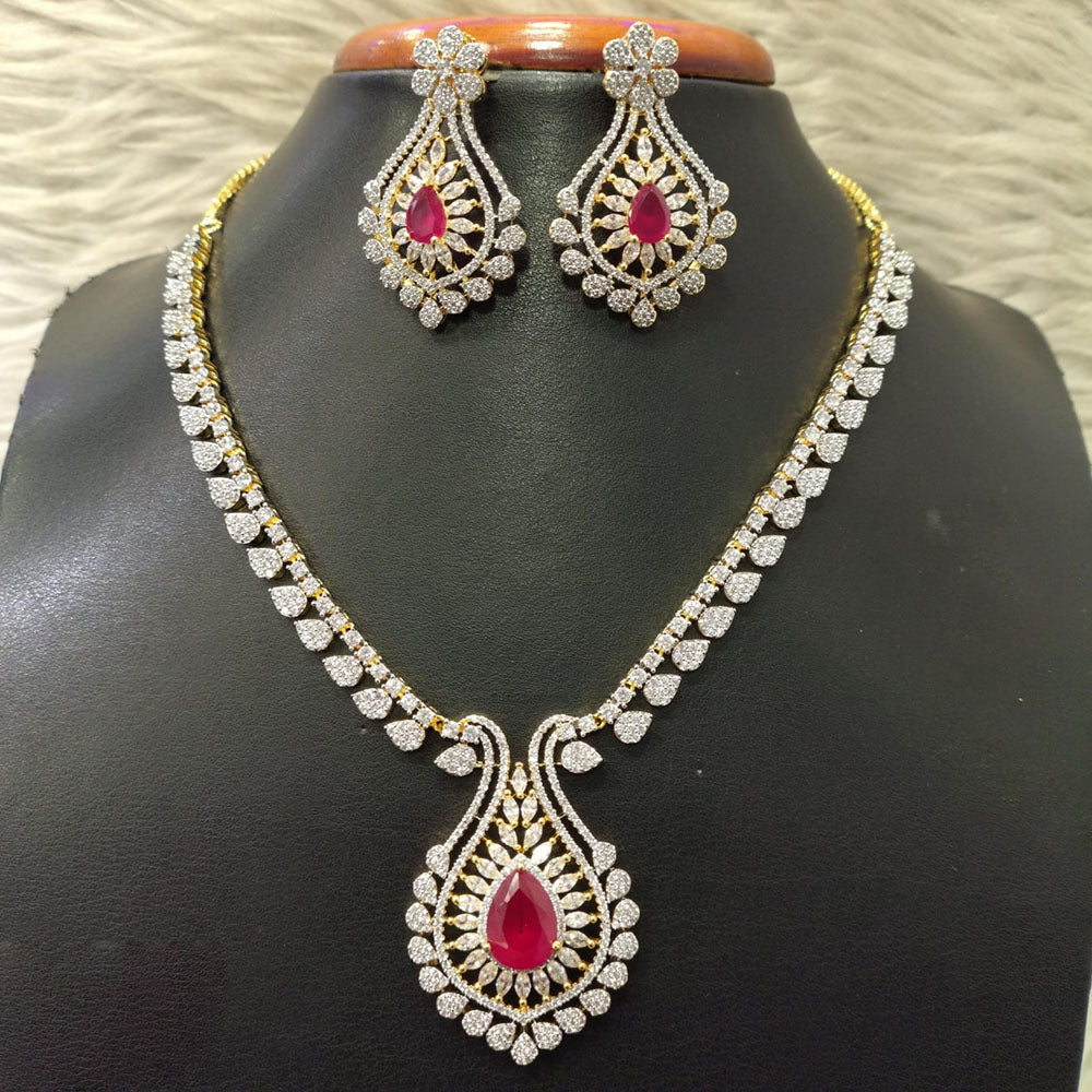 Jain Jewellers Gold Plated American Diamond Necklace Set