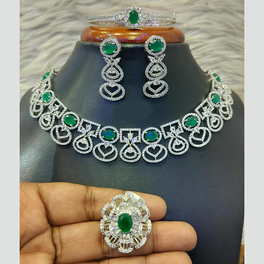 Jain Jewellers Silver Plated American Diamond Necklace Set