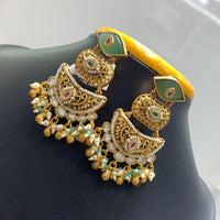 Jain Jewellers Elegant Pota Stone And Pearl Embellished Traditional Dangler Earrings
