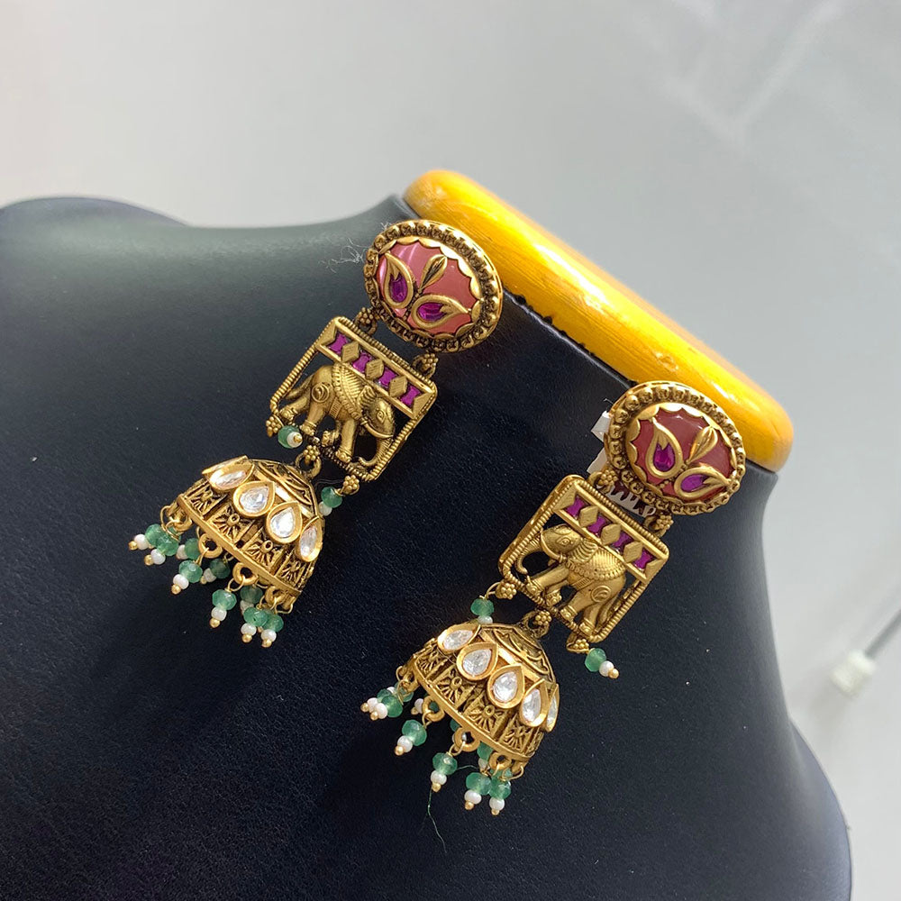 Jain Jewellers Luxurious Pota Stone And Pearl Embellished Ethnic Jhumki Earrings
