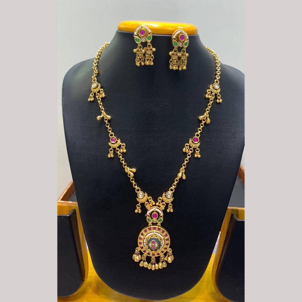 Jain Jewellers Pota Stone Long Necklace Set with Matching Earrings