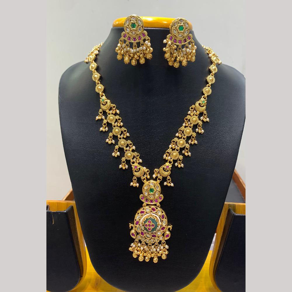 Jain Jewellers Pota Stone Long Necklace Set with Matching Earrings