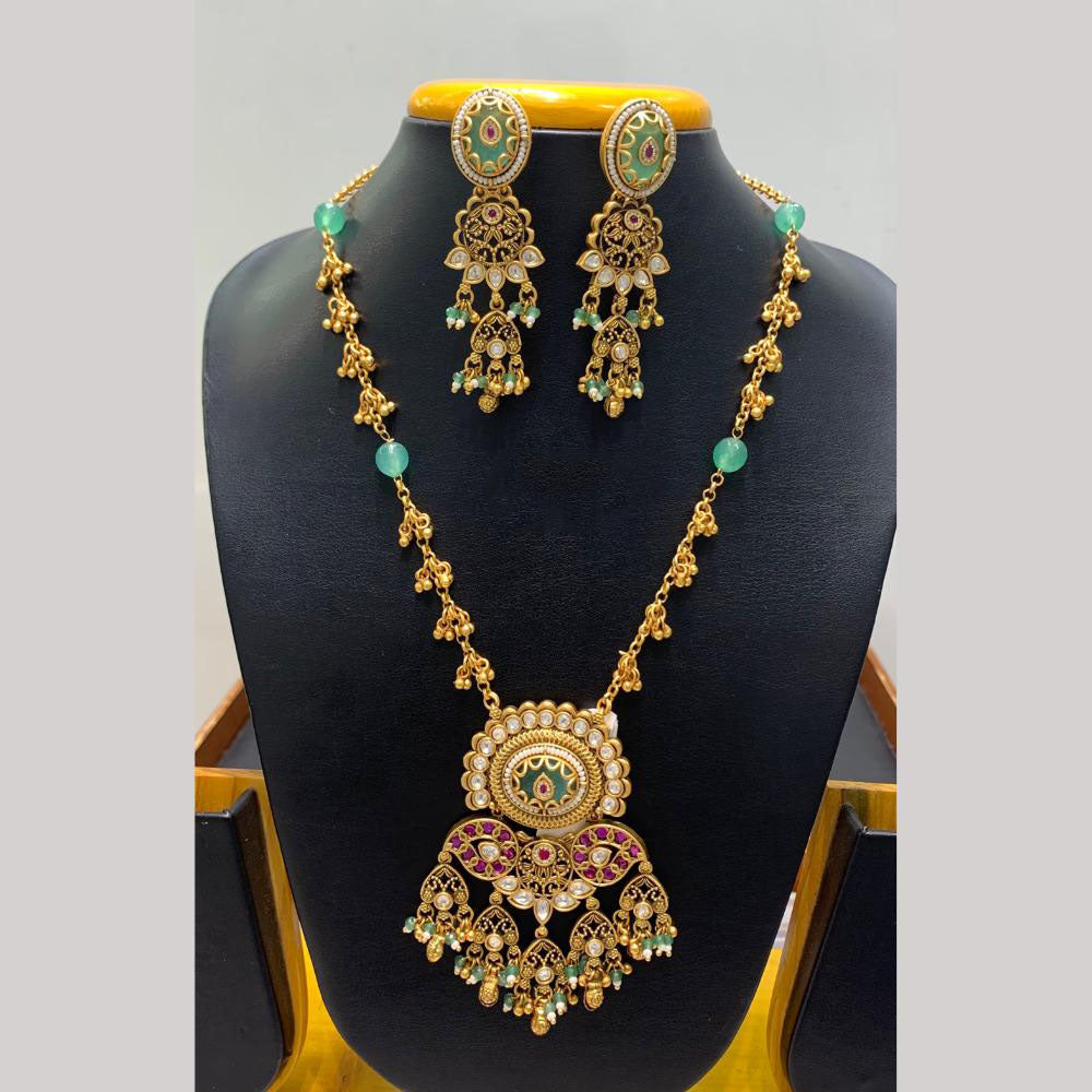 Jain Jewellers Pota Stone Long Necklace Set with Matching Earrings