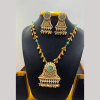 Jain Jewellers Pota Stone Long Necklace Set with Matching Earrings