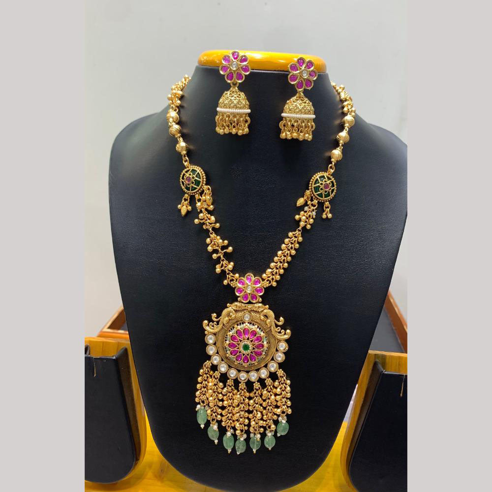 Jain Jewellers Pota Stone Long Necklace Set with Matching Earrings