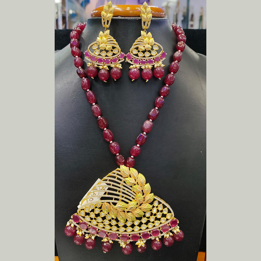Jain Jewellers Premium American Diamond And Beads Designer Necklace Set