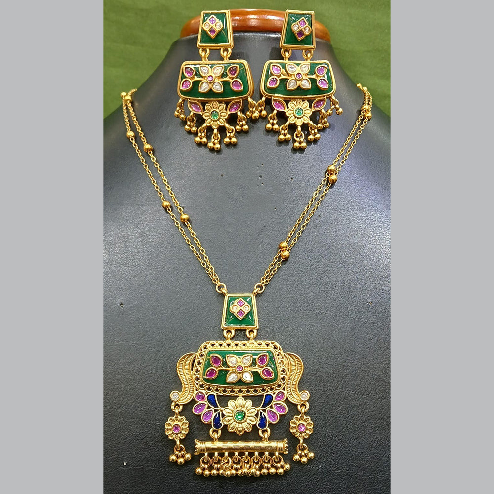 Jain Jewellers Pota Stone Long Necklace Set with Matching Earrings