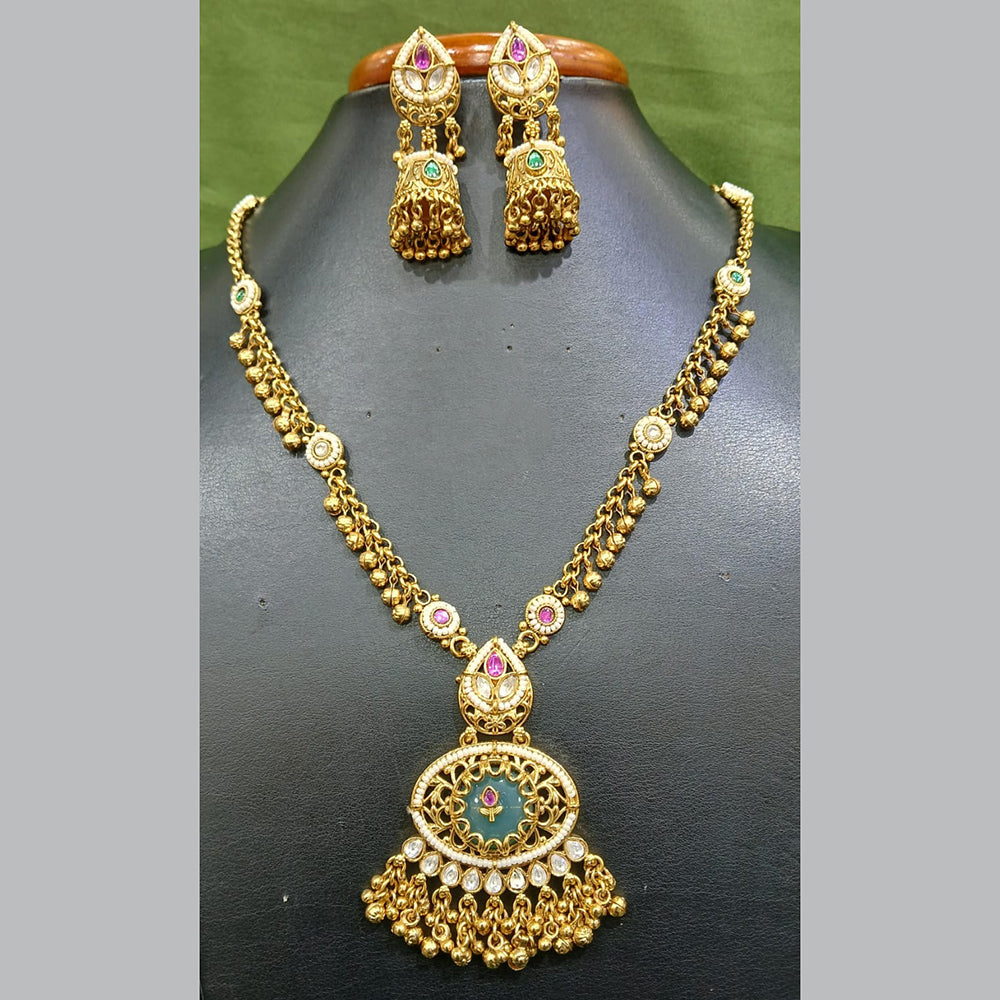 Jain Jewellers Pota Stone Long Necklace Set with Matching Earrings