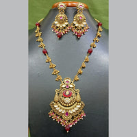 Jain Jewellers Pota Stone Long Necklace Set with Matching Earrings