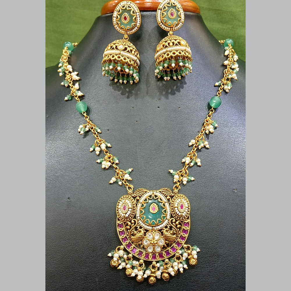 Jain Jewellers Pota Stone Long Necklace Set with Matching Earrings