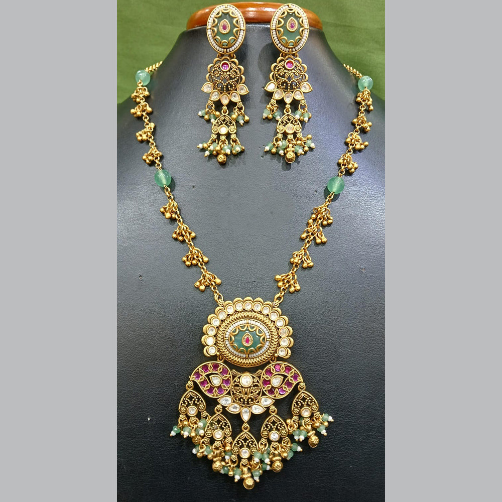 Jain Jewellers Pota Stone Long Necklace Set with Matching Earrings