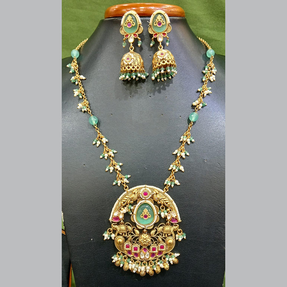 Jain Jewellers Pota Stone Long Necklace Set with Matching Earrings