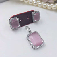 Kavita Art Silver Plated American Diamond Pendant Set