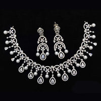 Kavita Art Silver Plated American Diamond And Pearls Necklace Set