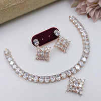 Kavita Art Rose Gold Plated American Diamond Necklace Set