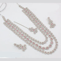 Kavita Art Silver Plated Crystal Stone  Multi Layer Long Necklace Set