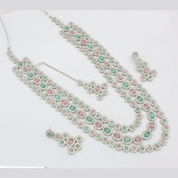 Kavita Art Silver Plated Crystal Stone  Multi Layer Long Necklace Set