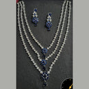 Kavita Art Silver Plated American Diamond Multi-LayerLong  Necklace Set