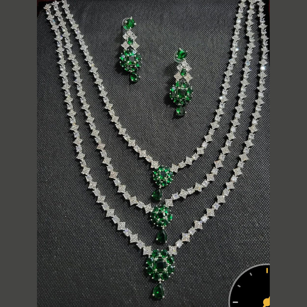 Kavita Art Silver Plated American Diamond Multi-LayerLong  Necklace Set
