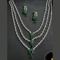 Kavita Art Silver Plated American Diamond Multi-LayerLong  Necklace Set
