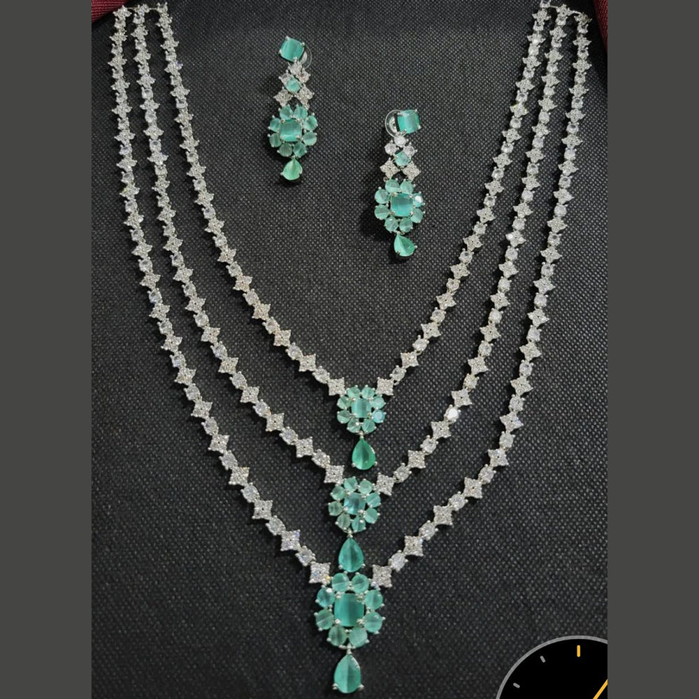 Kavita Art Silver Plated American Diamond Multi-LayerLong  Necklace Set