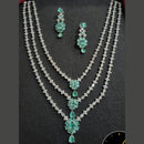 Kavita Art Silver Plated American Diamond Multi-LayerLong  Necklace Set