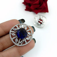 Kavita Art Silver Plated American Diamond Ring