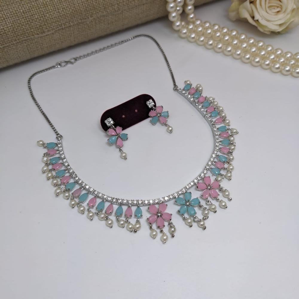 Kavita Art Silver Plated  American Diamond Necklace Set