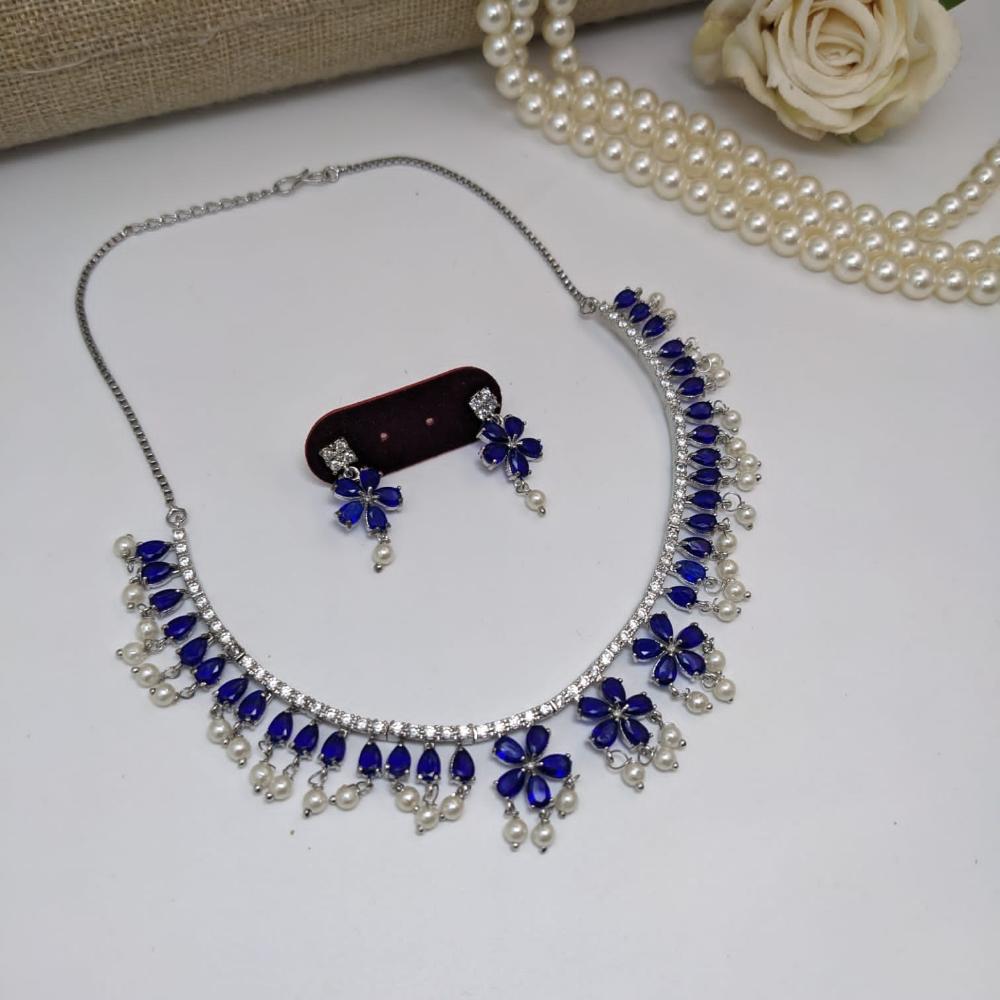 Kavita Art Silver Plated  American Diamond Necklace Set